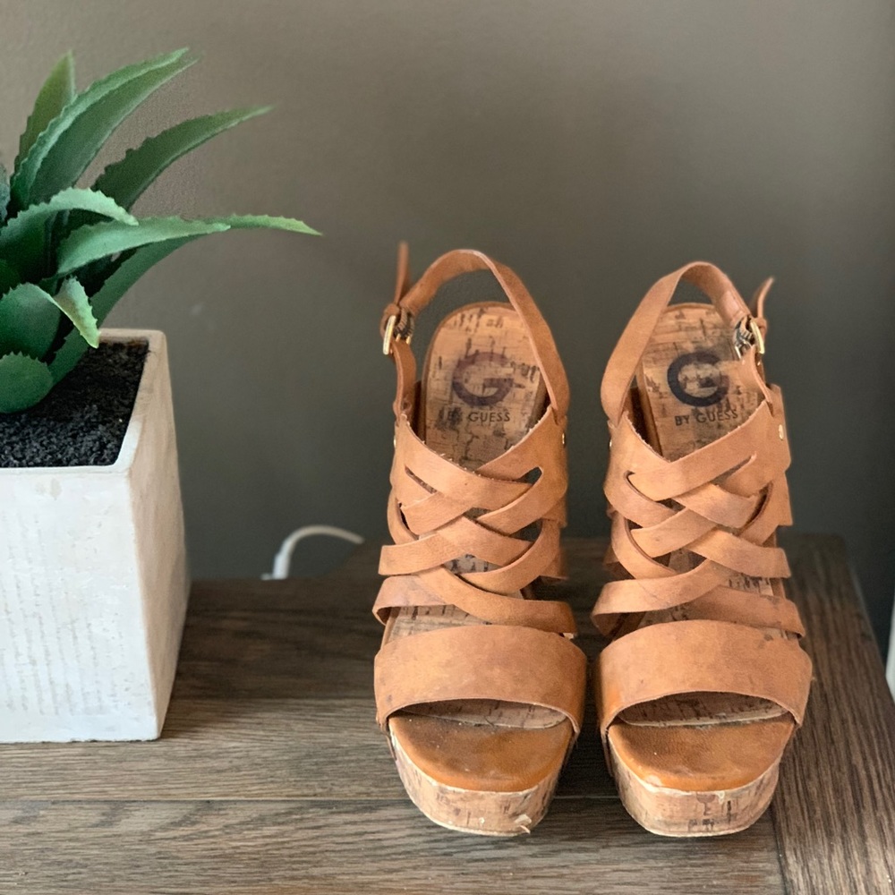 Worn G by Guess Tan Cork Platform heels Size 7.5